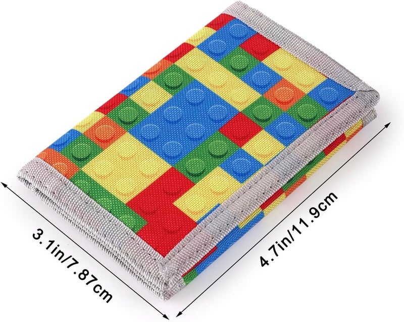 Nitort Wallet,Birthday Gifts,RFID Trifold Canvas Outdoor Sports Wallets for Kid,Lovely and Novelty Wallet with Zipper for Kids- Front Pocket Wallet with Magic Sticker(LG-Building Blocks01) - Image 3
